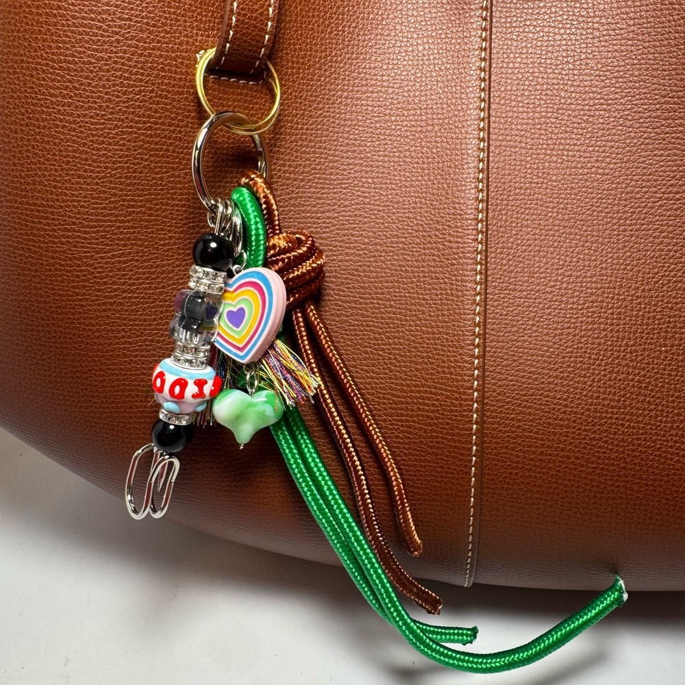 Boho Beaded LOVE Heart Bag Charm | Colorful Beads, Tassel & Rope Details - Picture 5 of 14